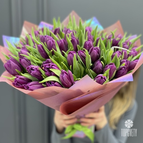 Букет из 101 сиреневого пионовидного тюльпана