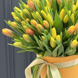 Букет из 101 желтого тюльпана в коробке