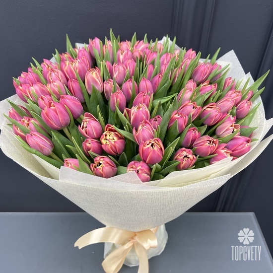 Букет из 101 розового пионовидного тюльпана