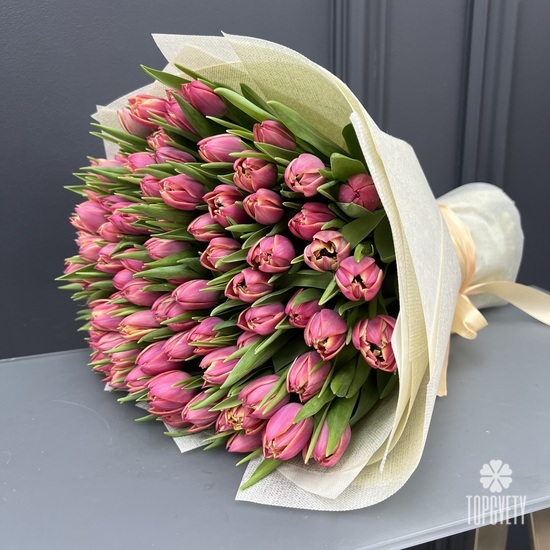Букет из 101 розового пионовидного тюльпана