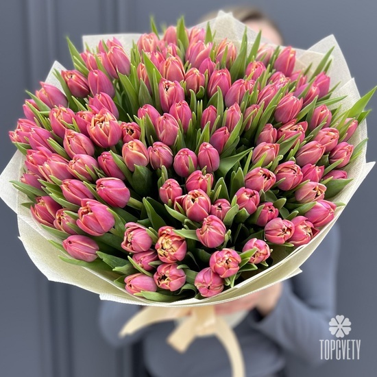 Букет из 101 розового пионовидного тюльпана