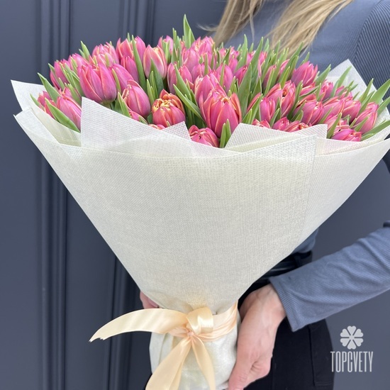 Букет из 101 розового пионовидного тюльпана