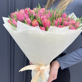 Букет из 101 розового пионовидного тюльпана