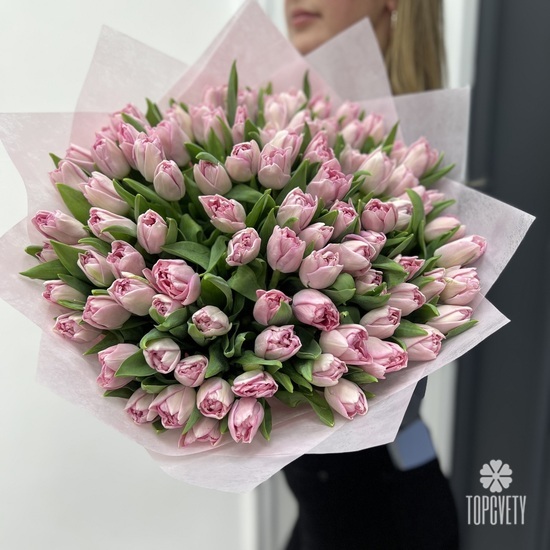 Букет из 101 розового пионовидного тюльпана