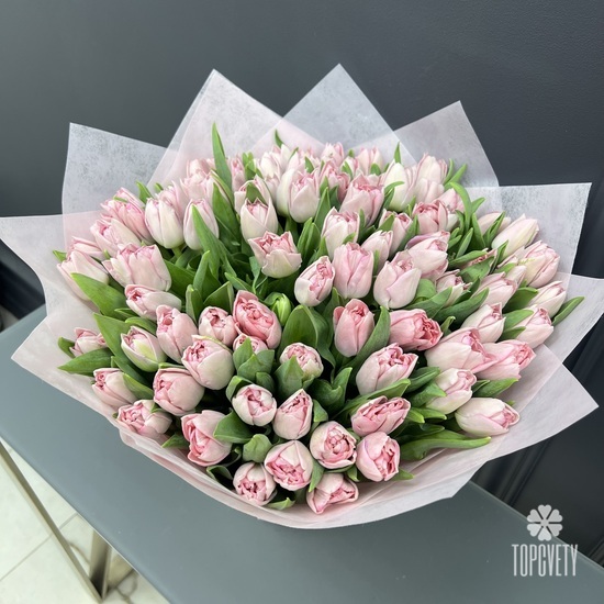 Букет из 101 розового пионовидного тюльпана