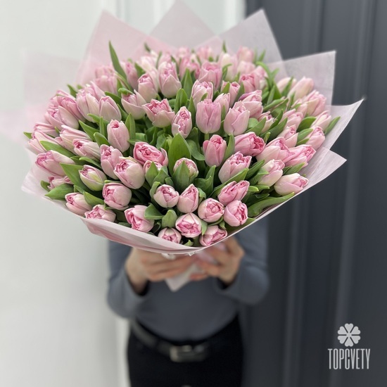 Букет из 101 розового пионовидного тюльпана