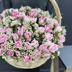 Корзина из 101 пионовидного тюльпана