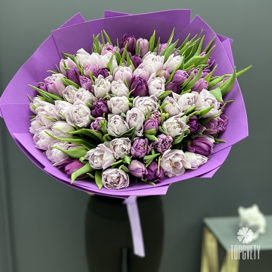 Букет из 101 пионовидного тюльпана