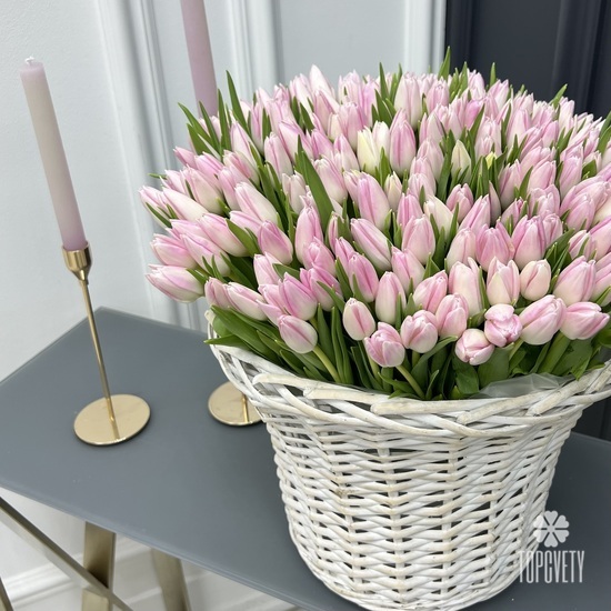 Букет из 201 тюльпан в корзине