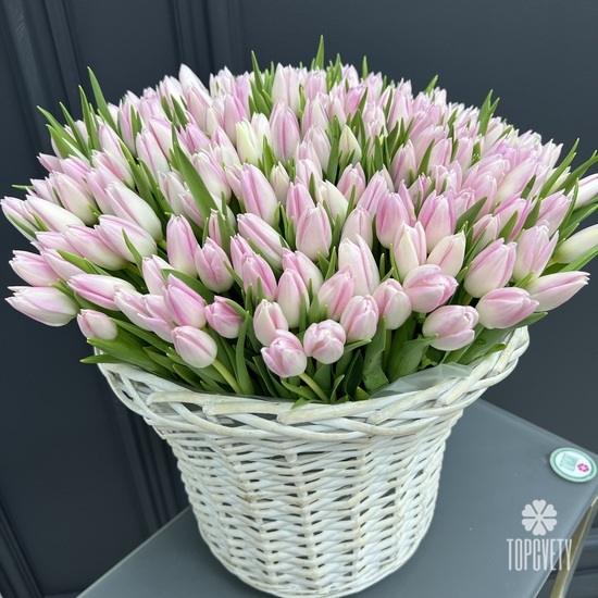 Букет из 201 тюльпан в корзине