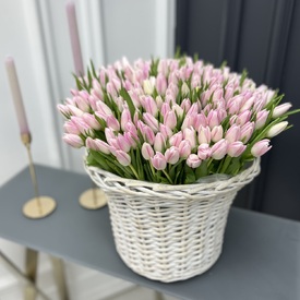 Букет из 201 тюльпан в корзине