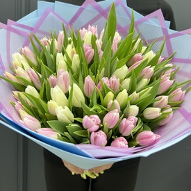 Букет из 101 розовых и белых тюльпанов