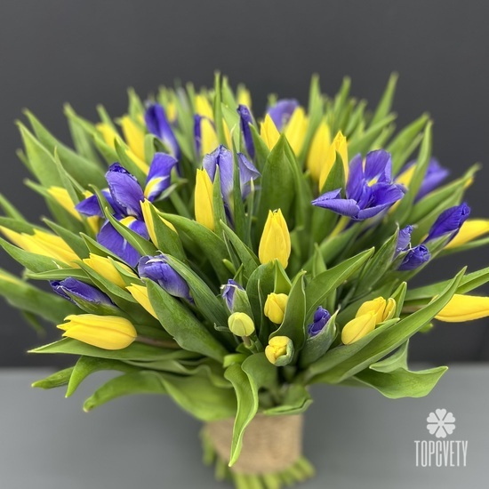 Букет из 51 тюльпана и ириса