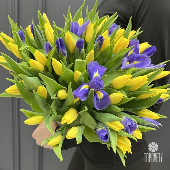 Букет из 51 тюльпана и ириса