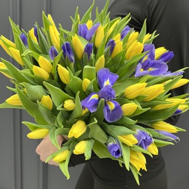 Букет из 51 тюльпана и ириса