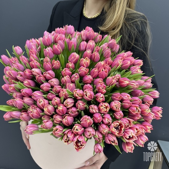Букет из 251 пионовидных  тюльпанов в коробке