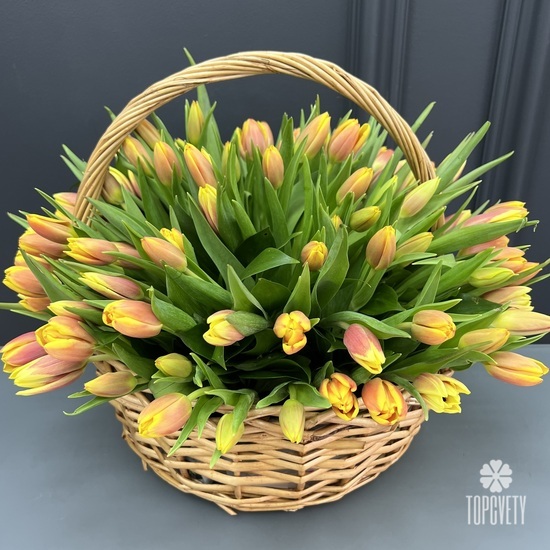 Букет из 101 тюльпана в корзине