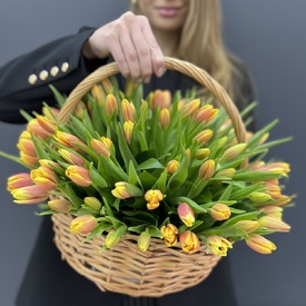 Букет из 101 тюльпана в корзине