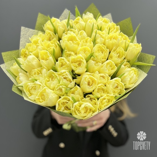 Букет из 51 желтых пионовидных тюльпанов