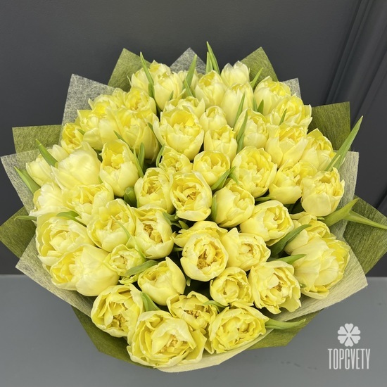 Букет из 51 желтых пионовидных тюльпанов
