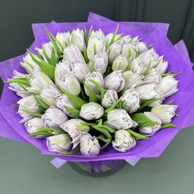Букет из 45 сиреневых пионовидных тюльпанов