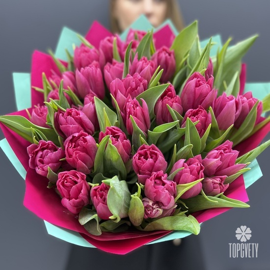 Букет из 35 розовых пионовидных тюльпанов