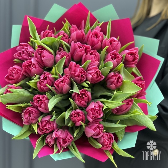 Букет из 35 розовых пионовидных тюльпанов