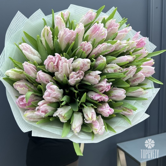 Букет из 51 розового пионовидного тюльпана