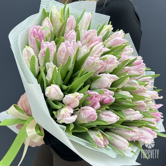 Букет из 51 розового пионовидного тюльпана