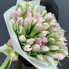 Букет из 51 розового пионовидного тюльпана
