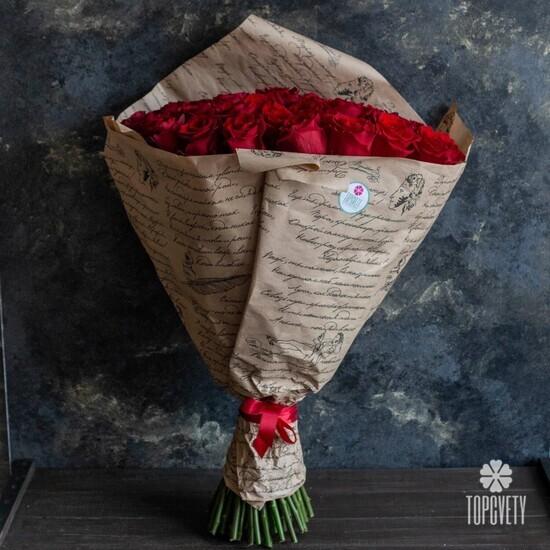 Букет из 51 красной розы Эксплорер 70см