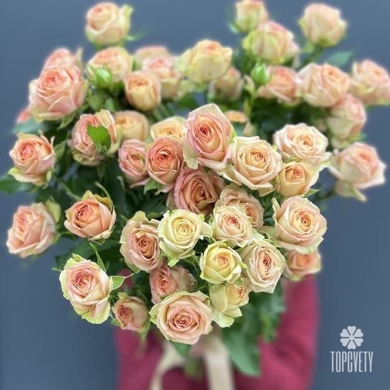 Букет из 9  кустовых роз Персик 50см