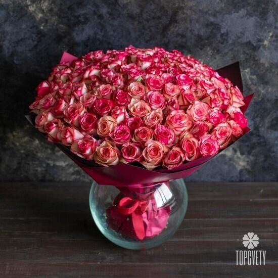 Букет из 101 розовой розы 50см