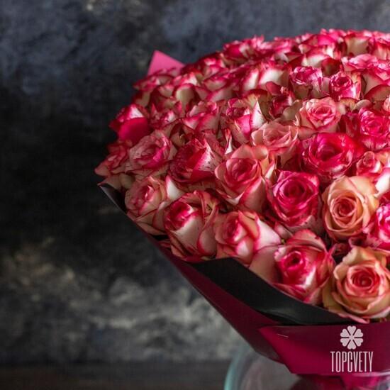Букет из 101 розовой розы 50см