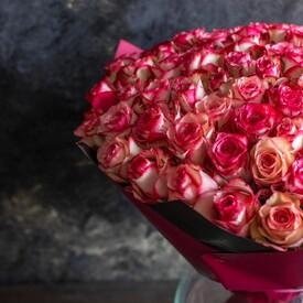 Букет из 101 розовой розы 50см