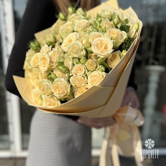 Букет из 25 кремовых кустовых роз 50см