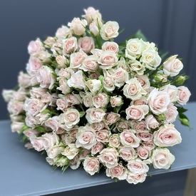 Букет из 35 нежно розовых кустовых роз 50см