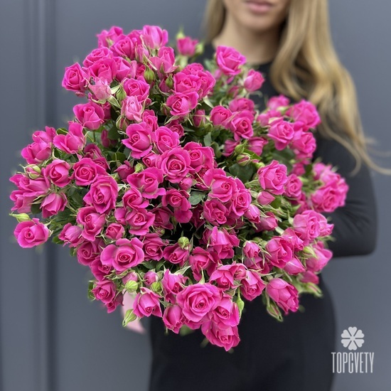 Букет из 25 малиновых кустовых роз