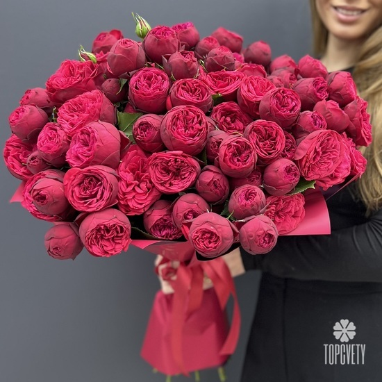 Букет из 25 красных пионовидных роз 