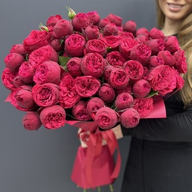 Букет из 25 красных пионовидных роз 