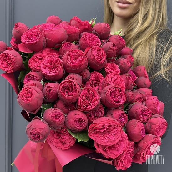 Букет из 25 красных пионовидных роз 