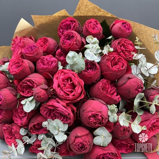 Букет из 25 пионовидных кустовых роз 