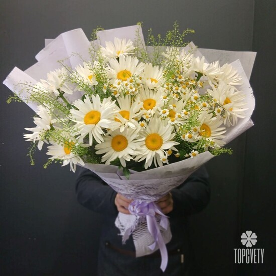 Букет из 19 Ромашек и танацетума