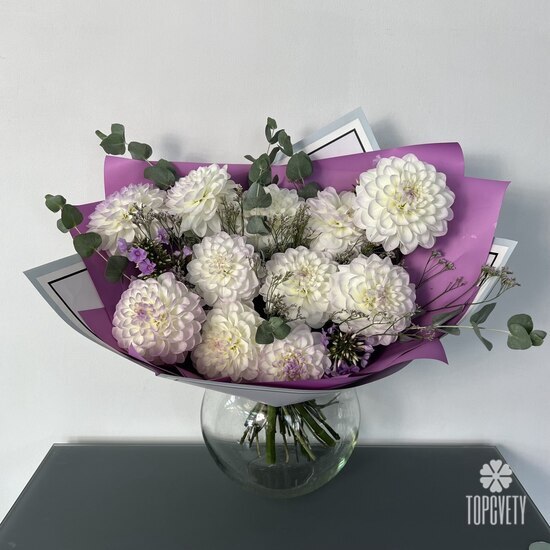 Букет из 11 георгин с флоксами