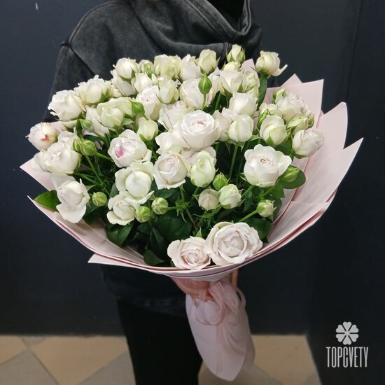 Букет из 15 кустовых пионовидных роз 50см
