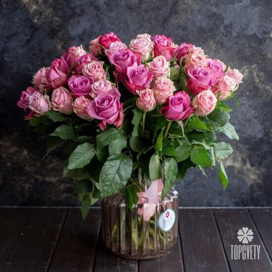 Букет из 51 розовой розы микс 50см
