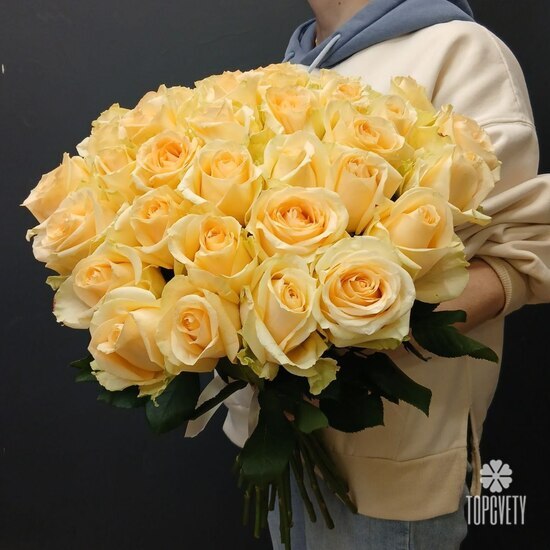 Букет из 35 кремовых роз Пич Аваланж 50см