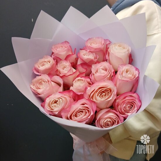 Букет из 15 розовых роз 50см