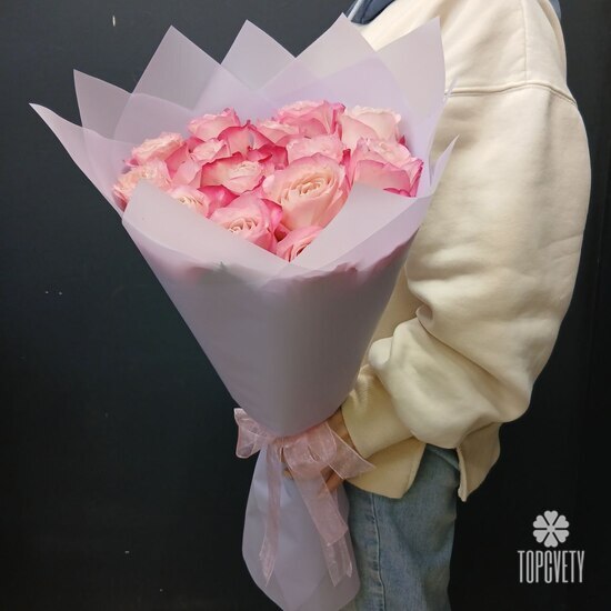 Букет из 15 розовых роз 50см