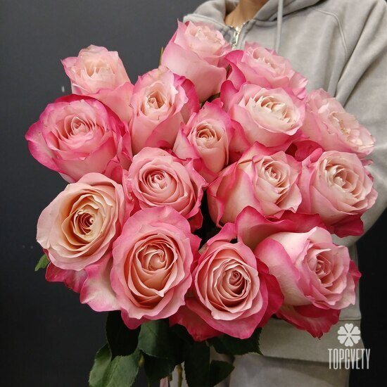 Букет из 15 розовых роз 50см